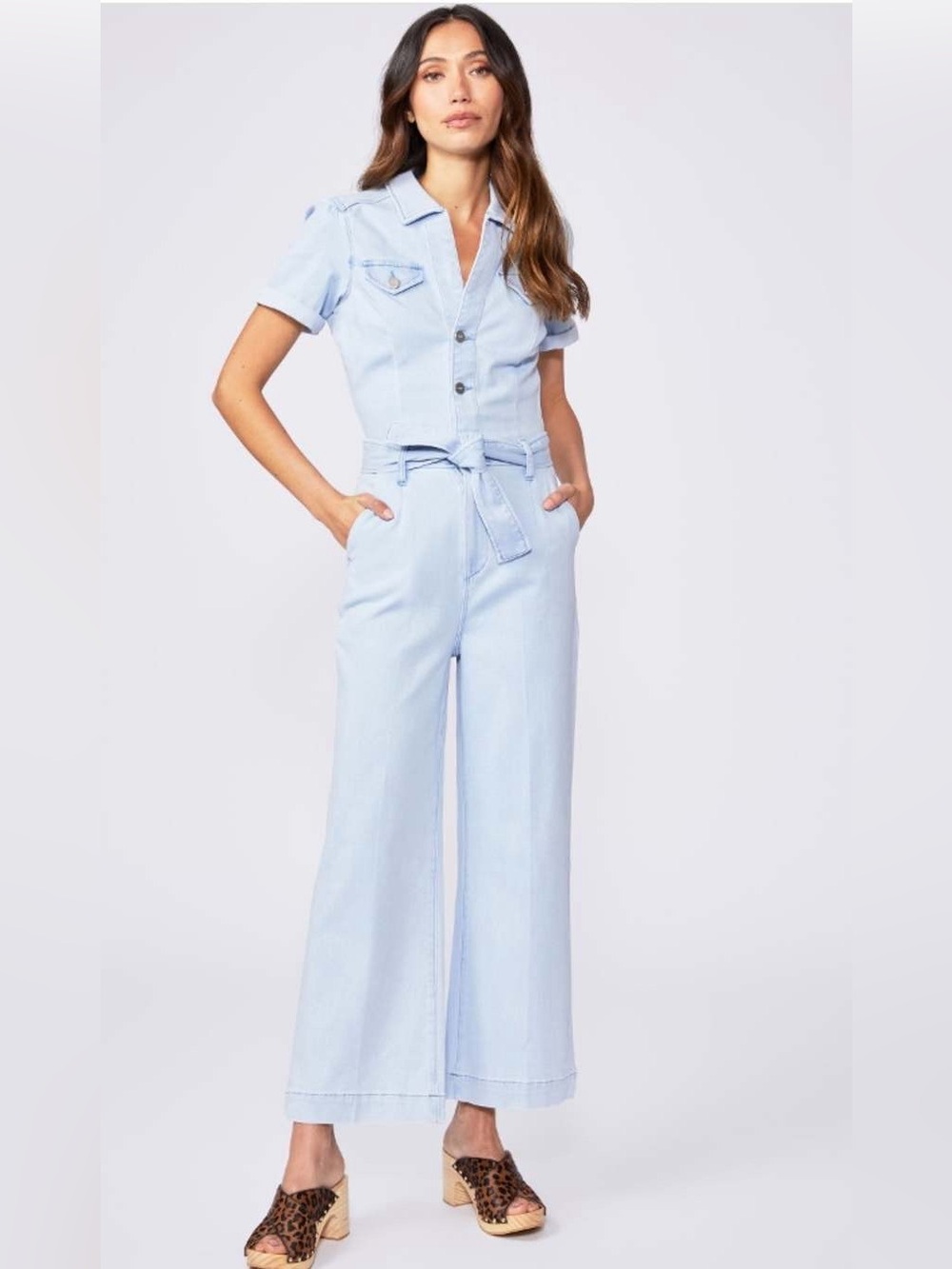 New $279 PAIGE Denim Jumpsuit in a light blue "Kokomo" wash - Size 8